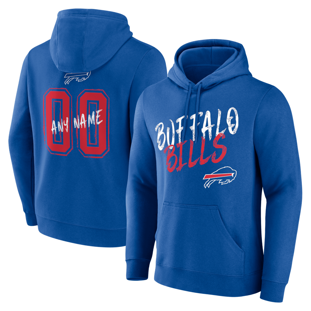 Buffalo Bills Merch - Men's Royal Hustle Personalized Name & Number Hoodie - Christmas Gifts For Football Fans