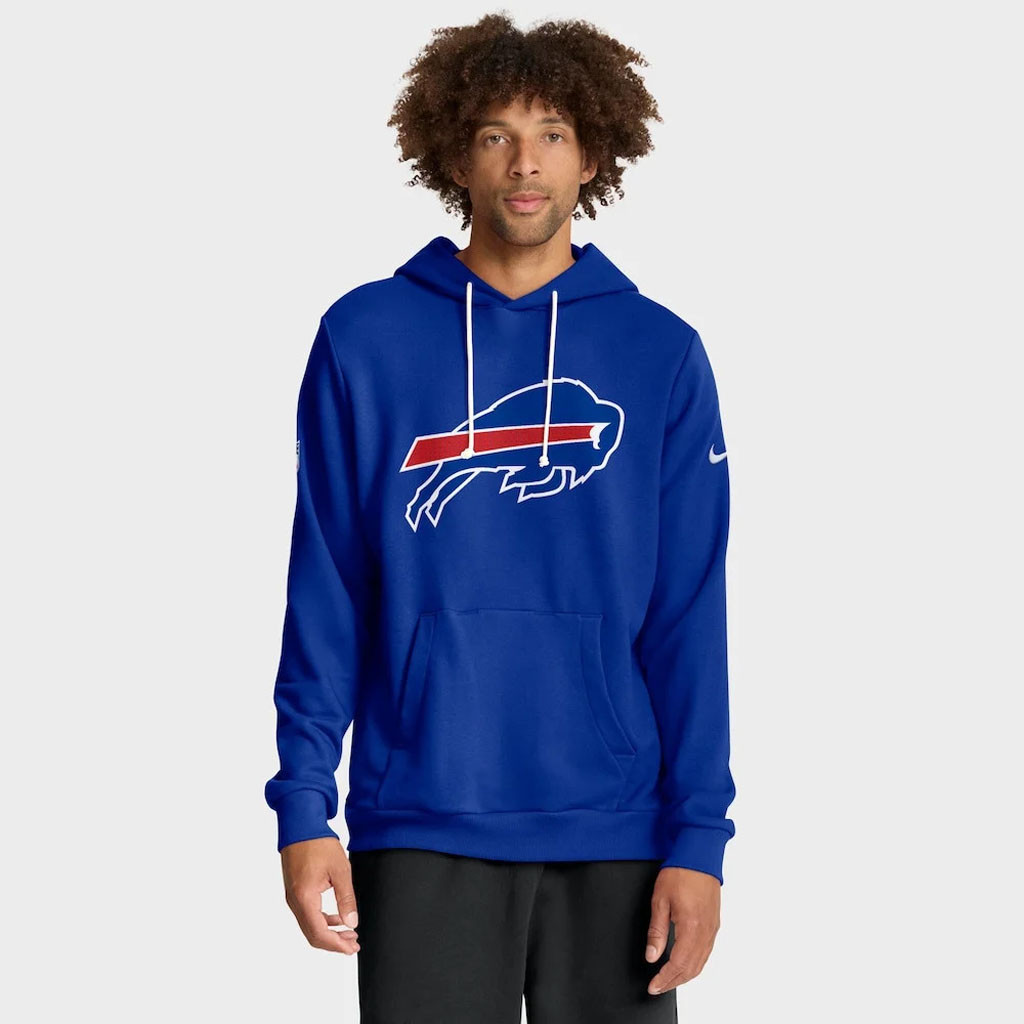 Buffalo Bills Merch - Men's Royal Sideline Standard Issue Initial Home Dri-FIT Hoodie - American Football Gifts