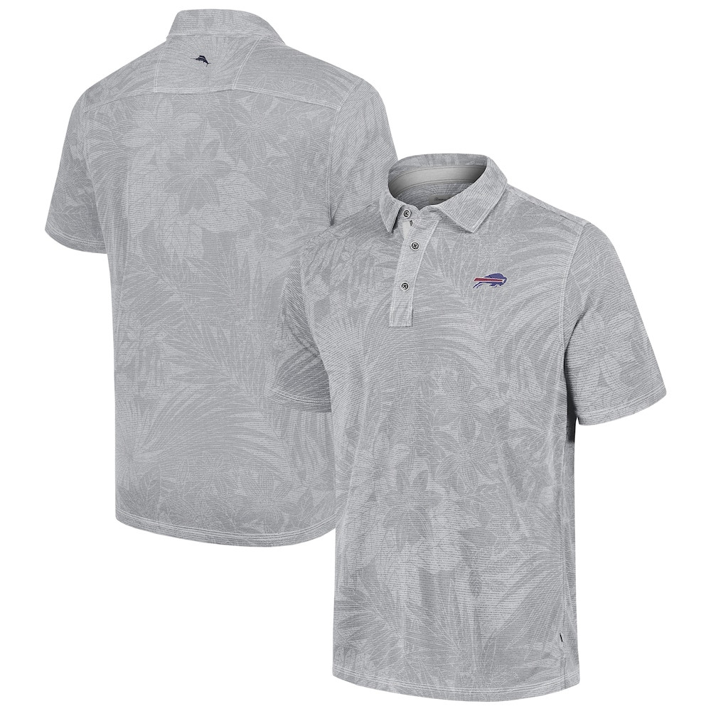 Buffalo Bills Merch - Men's Tommy Bahama Gray Sport Santiago Paradise Polo - Gift For Man Who Loves Football