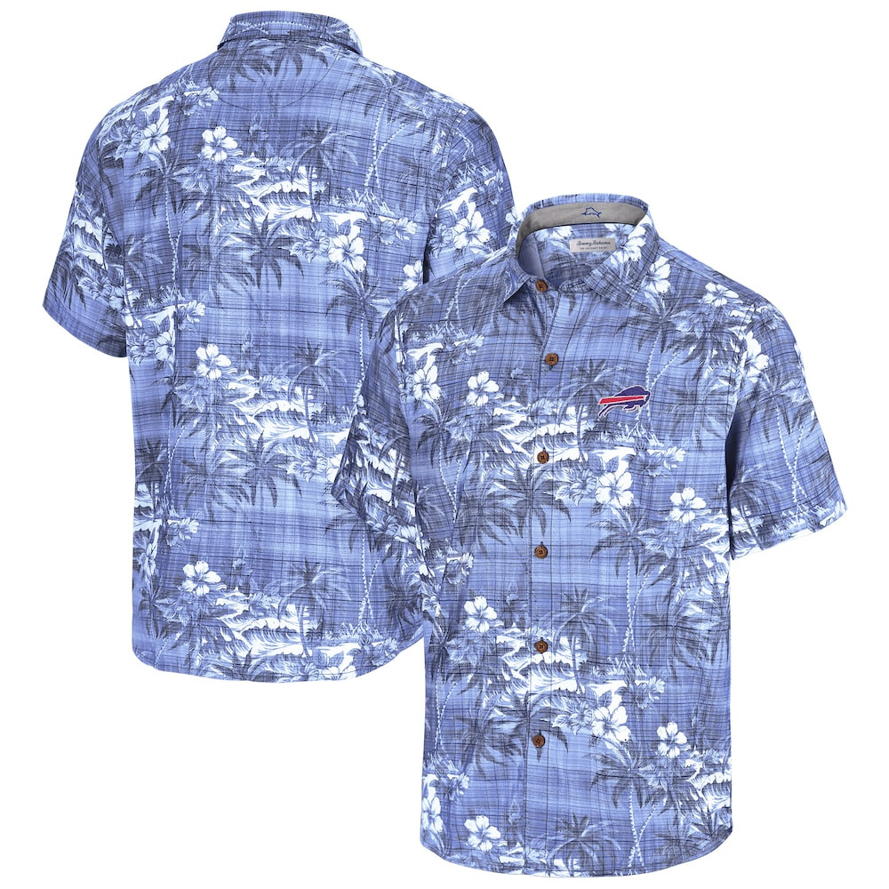 Buffalo Bills Merch - Men's Tommy Bahama Royal Coconut Point Isla Palmetta Camp Button-Up Shirt - Gifts For American Football Fans