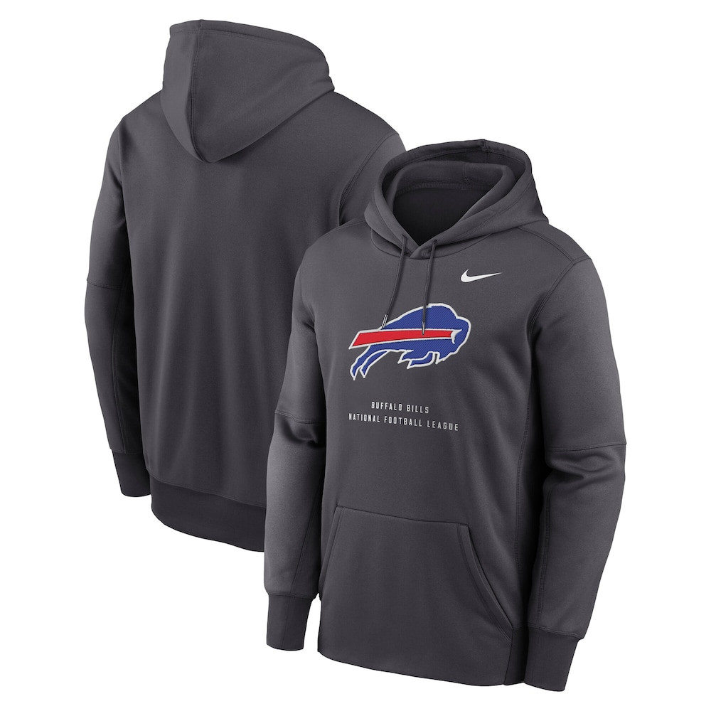 Buffalo Bills Merch - Men's Toss Sweep Therma-FIT Hoodie, Charcoal  - Football Present Ideas