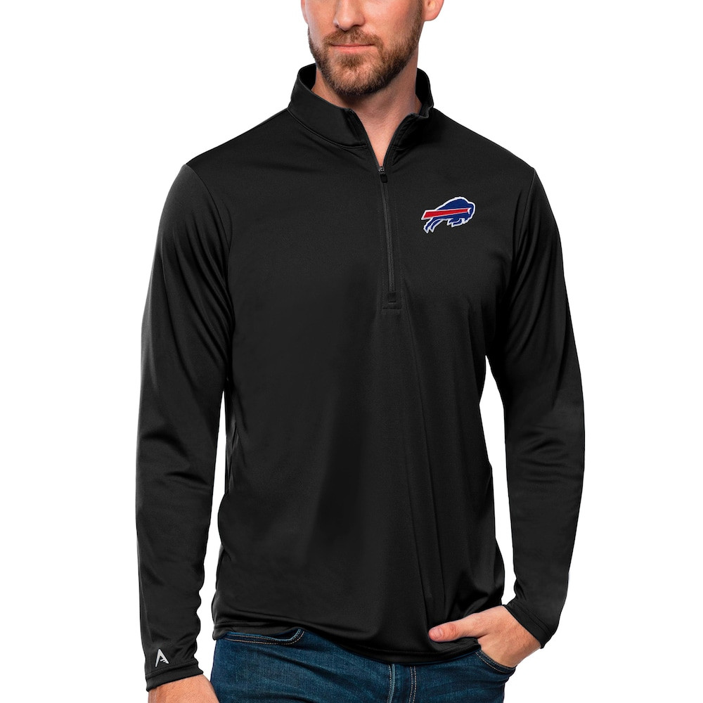 Buffalo Bills Merch - Men's Tribute Quarter-Zip Lightweight Pullover Top, Black - Antigua - Cool Football Gift Ideas