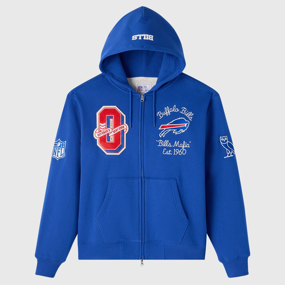 Buffalo Bills Merch - Unisex OVO x NFL Royal Full-Zip Waffle-Lined Hoodie - Cool Football Gifts - Image 2