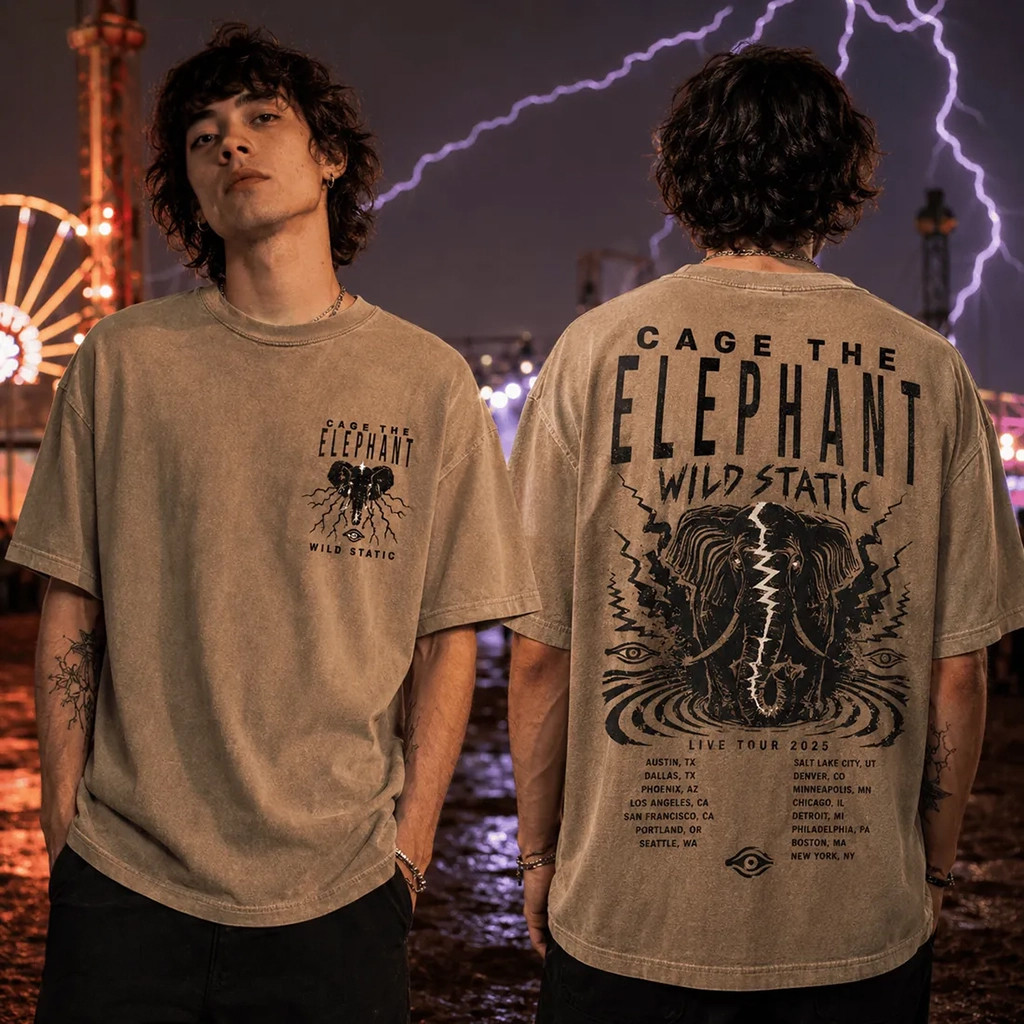 Cage The Elephant Wild Static 2025 Tour Vintage T-Shirt Cage The Elephant Merch Rock Fan Gifts