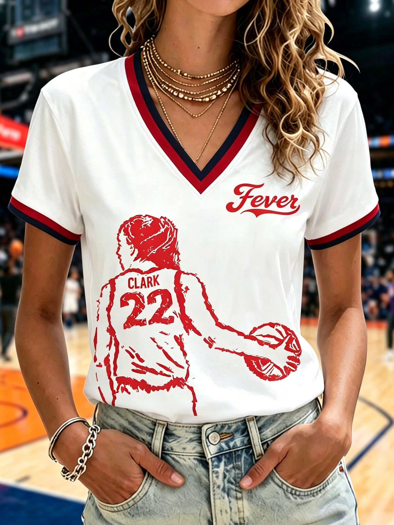 Caitlin Clark #22 Basketball Indiana Fever V-Neck Shirt Sophie Cunningham Pointing Shirt Women - Image 3