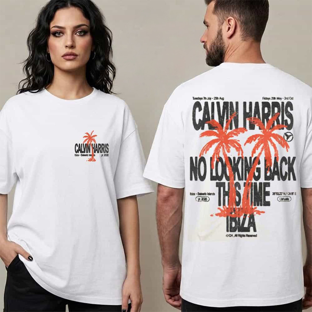 Calvin Harris X Ushuaia Ibiza Merch 2026 Palm Tree No Looking Back This Time Ibiza Show Dates Shirt