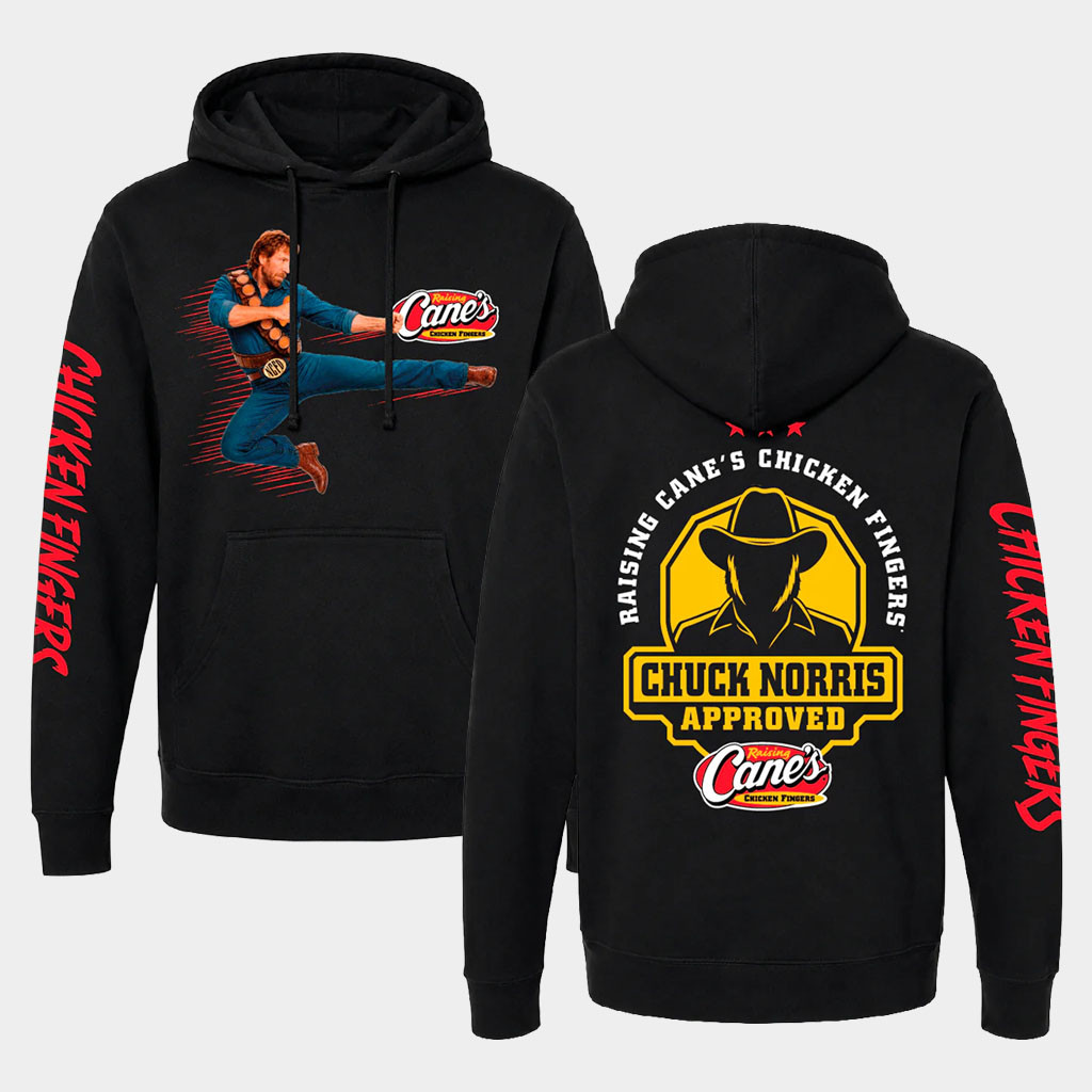 Canes Merch 2026 Chuck Norris X Raising Cane's Black Hoodie Chuck Norris Approved Merch