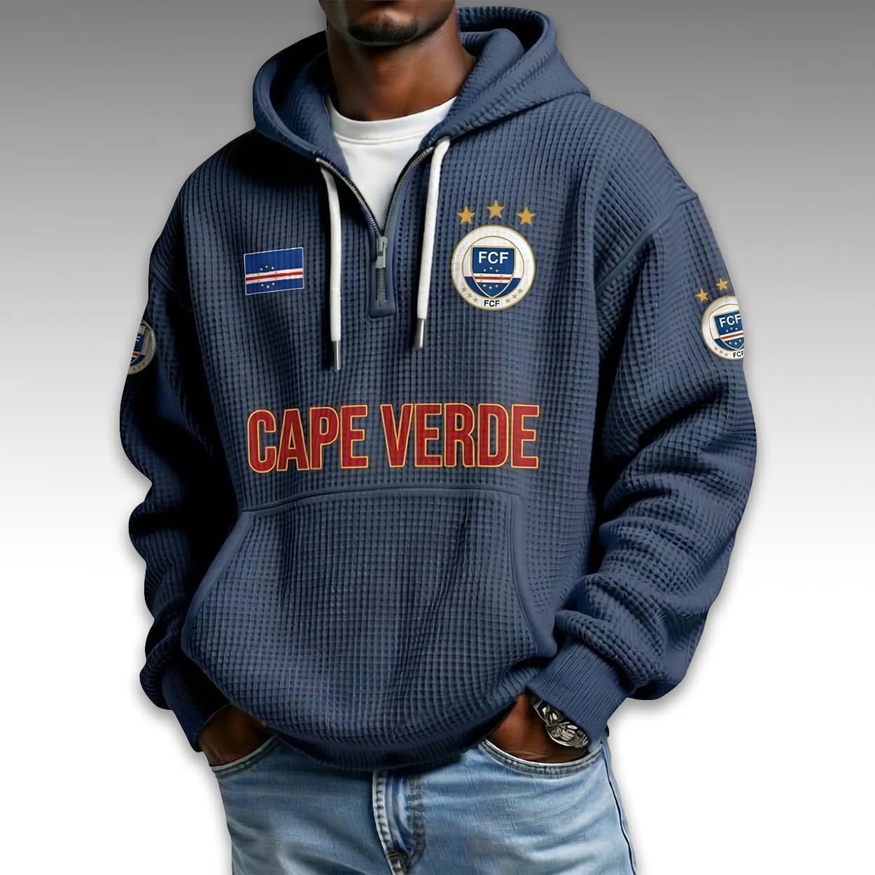 Cape Verde World Cup 2026 Waffle Quarter Zip Hoodie Cape Verde National Team Merch Fan Gifts
