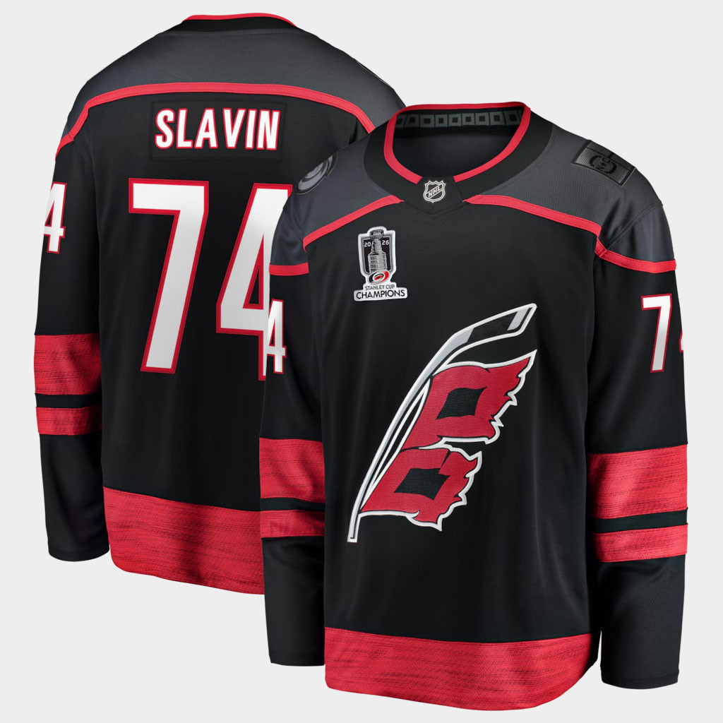 Carolina Hurricanes Champions Merch 2026 Hurricanes Jaccob Slavin #74 Stanley Cup Champions Home Jersey