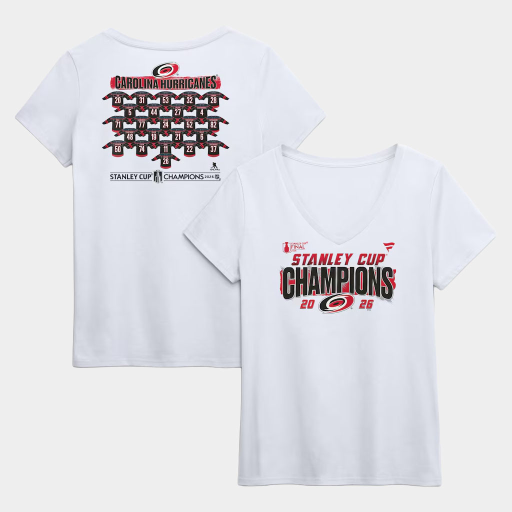 Carolina Hurricanes Champions Merch 2026 Stanley Cup Champions Roster V-Neck T-Shirt Womens