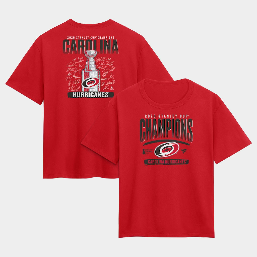 Carolina Hurricanes Champions Merch Red Stanley Cup Champions Signature Roster T-Shirt 2026