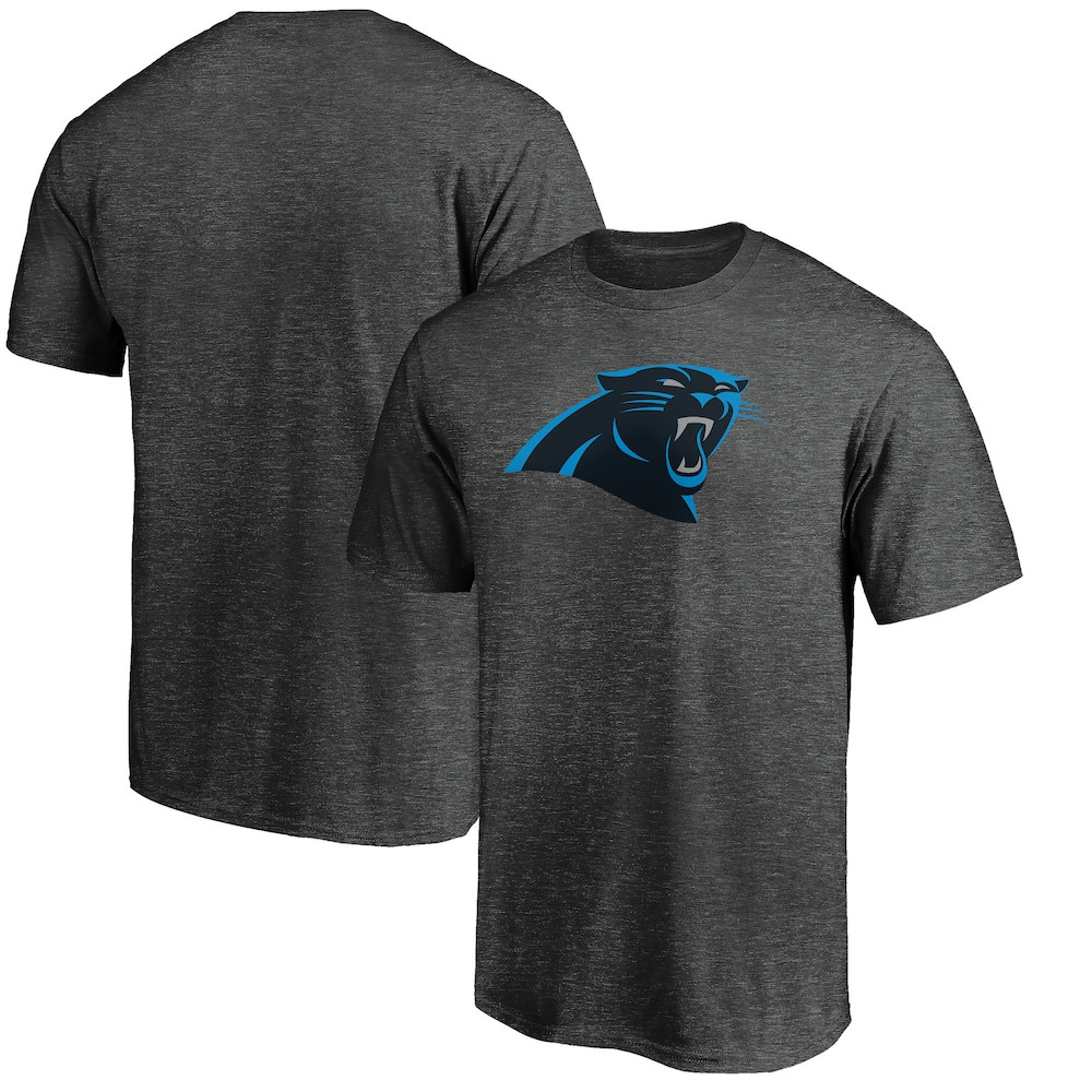 Carolina Panthers Merch - Men's Fanatics Heather Primary Logo T-Shirt, Charcoal - Christmas Gifts For Football Fans
