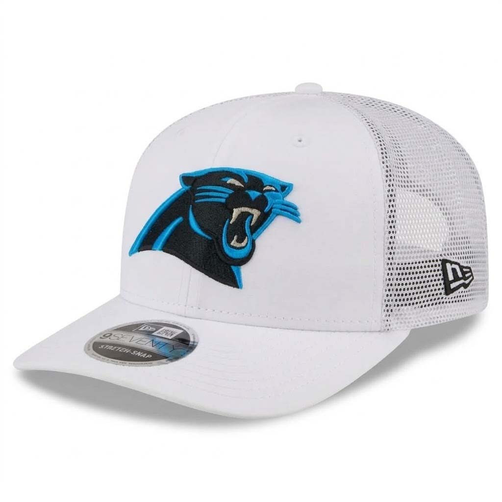 Carolina Panthers Merch - Men's Name Plate 9SEVENTY Adjustable Hat, White - New Era - Presents For Football Fans