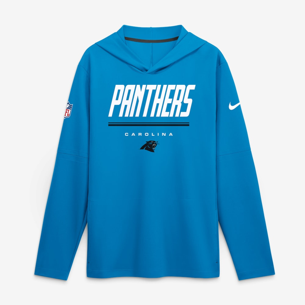 Carolina Panthers Merch - Men's Sideline Game On Lightweight Long Sleeve Hooded Dri-FIT Top, Blue - Football Based Gifts