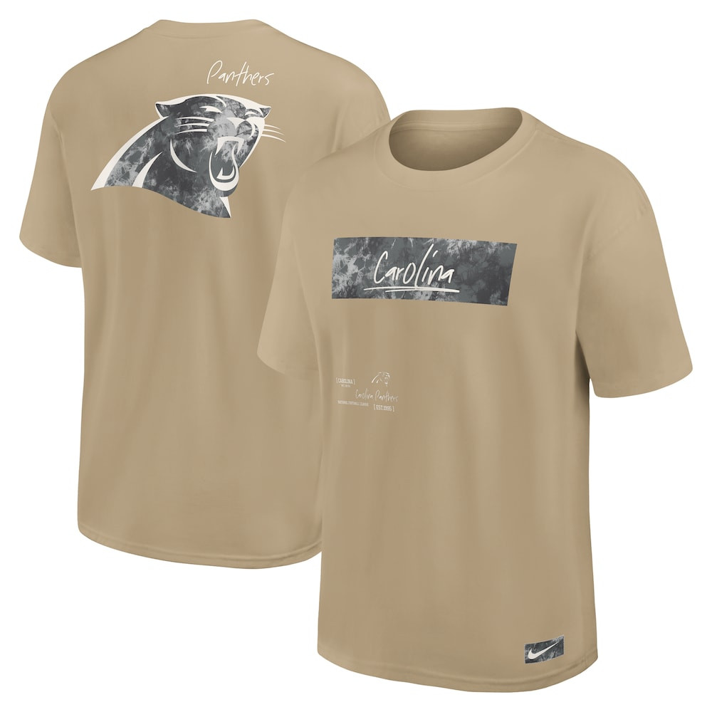 Carolina Panthers Merch - Men's Tan Statement Max90 T-Shirt - Football Based Gifts