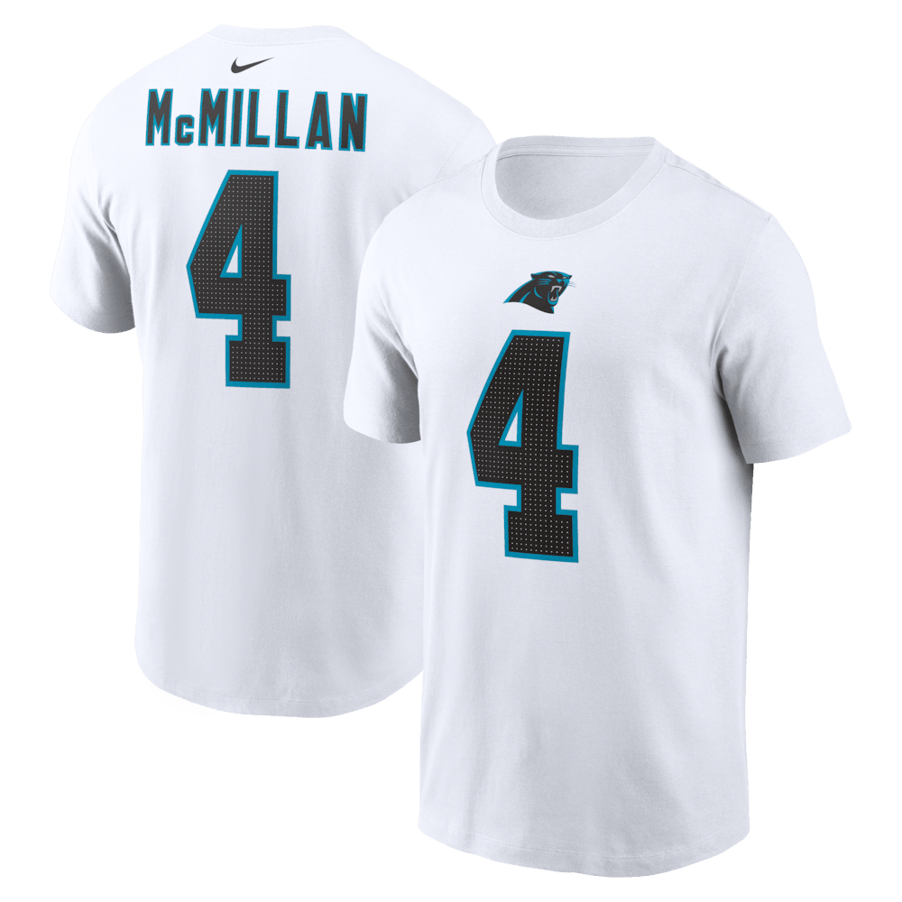 Carolina Panthers Merch - Men's Tetairoa McMillan Name & Number T-Shirt, White  - Football Gifts For Him