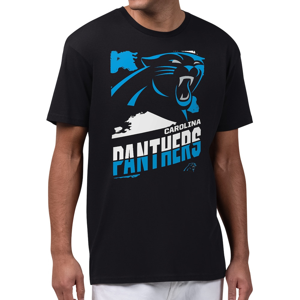 Carolina Panthers Merch - Men's Zoom Graphic T-Shirt, Black - Starter - Football Fan Present Ideas