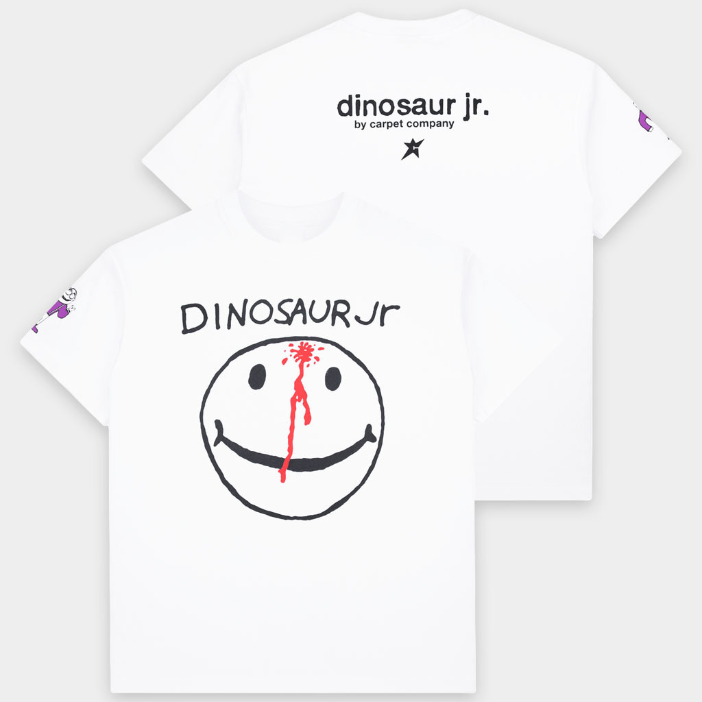Carpet Company Merch 2026 Dinosaur Jr Smiley T-Shirt White Dinosaur Jr Merch Fan Gift Ideas