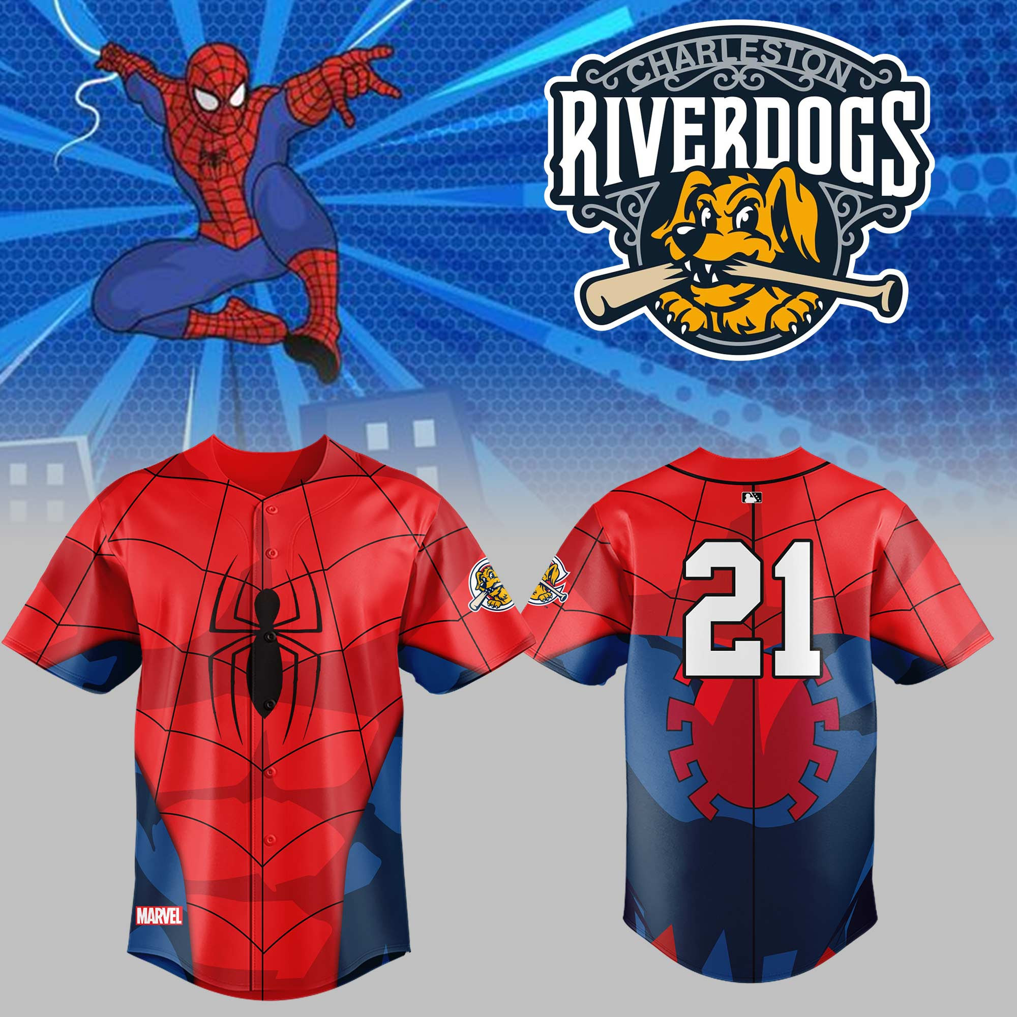 Charleston RiverDogs Spiderman Night Jersey 2026 RiverDogs Merch Gifts For Fans