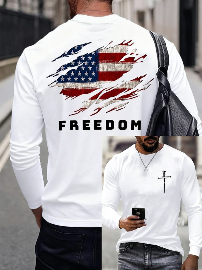 Charlie Kirk Merch Freedom Long Sleeve T-Shirt USA Flag Charlie Kirk Shirt Turning Point USA Merch