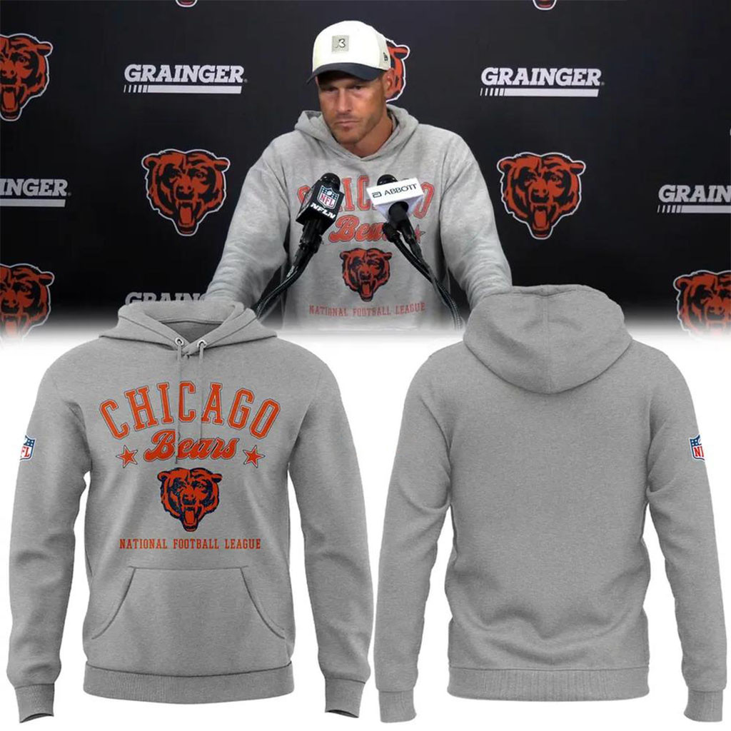 Chicago Bears Coach Ben Johnson 2026 Grey Hoodie Chicago Bears Merch Football Themed Gifts