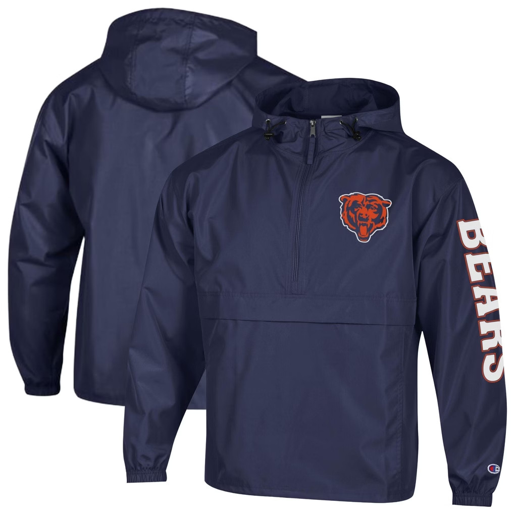 Chicago Bears Merch 2026 Chicago Bears Champion Windbreaker Half-Zip Jacket Navy Gift For Fans