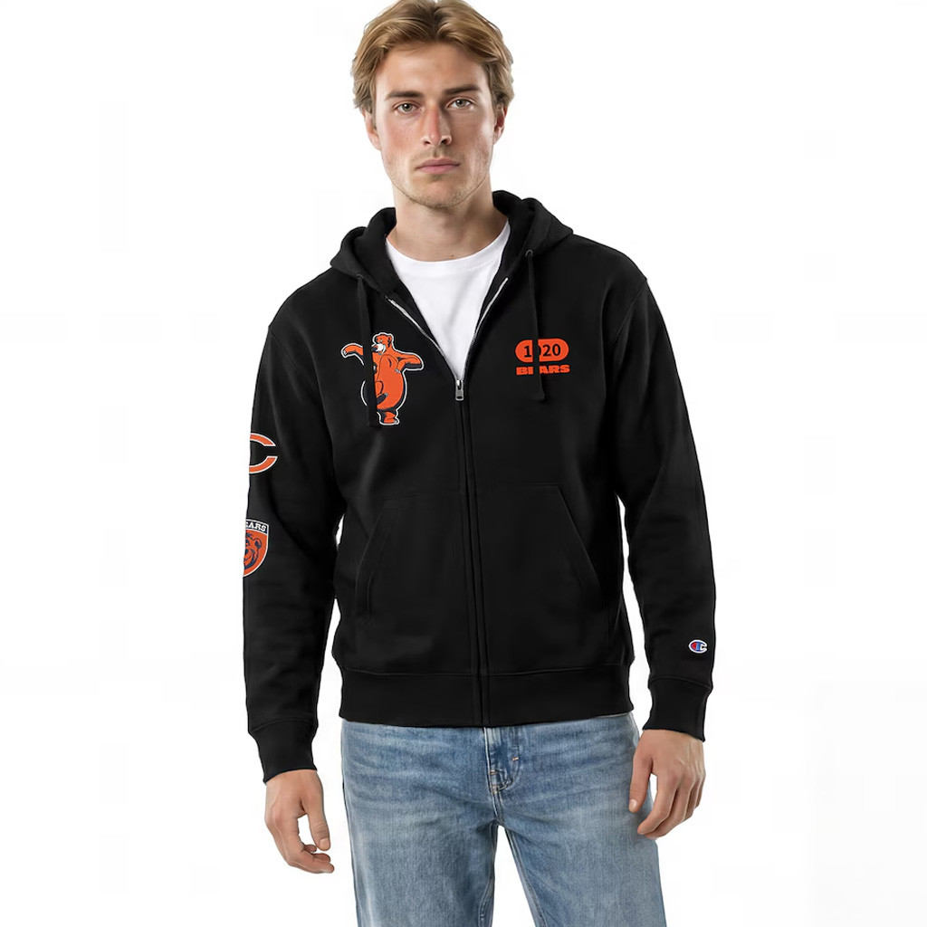 Chicago Bears Merch 2026 Disney X NFL Champion Black Chicago Bears Baloo All-Star Zip Hoodie