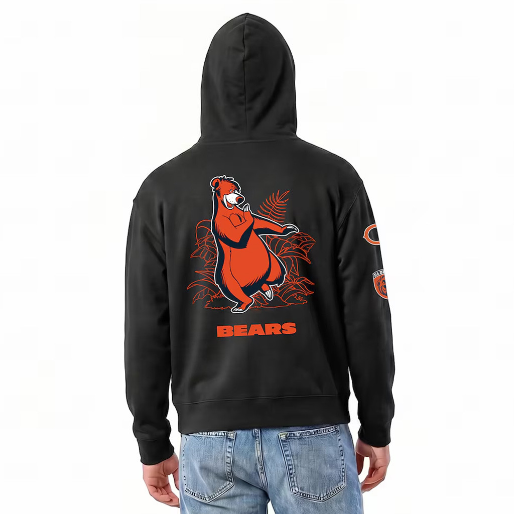 Chicago Bears Merch 2026 Disney X NFL Champion Black Chicago Bears Baloo All-Star Zip Hoodie - Image 2