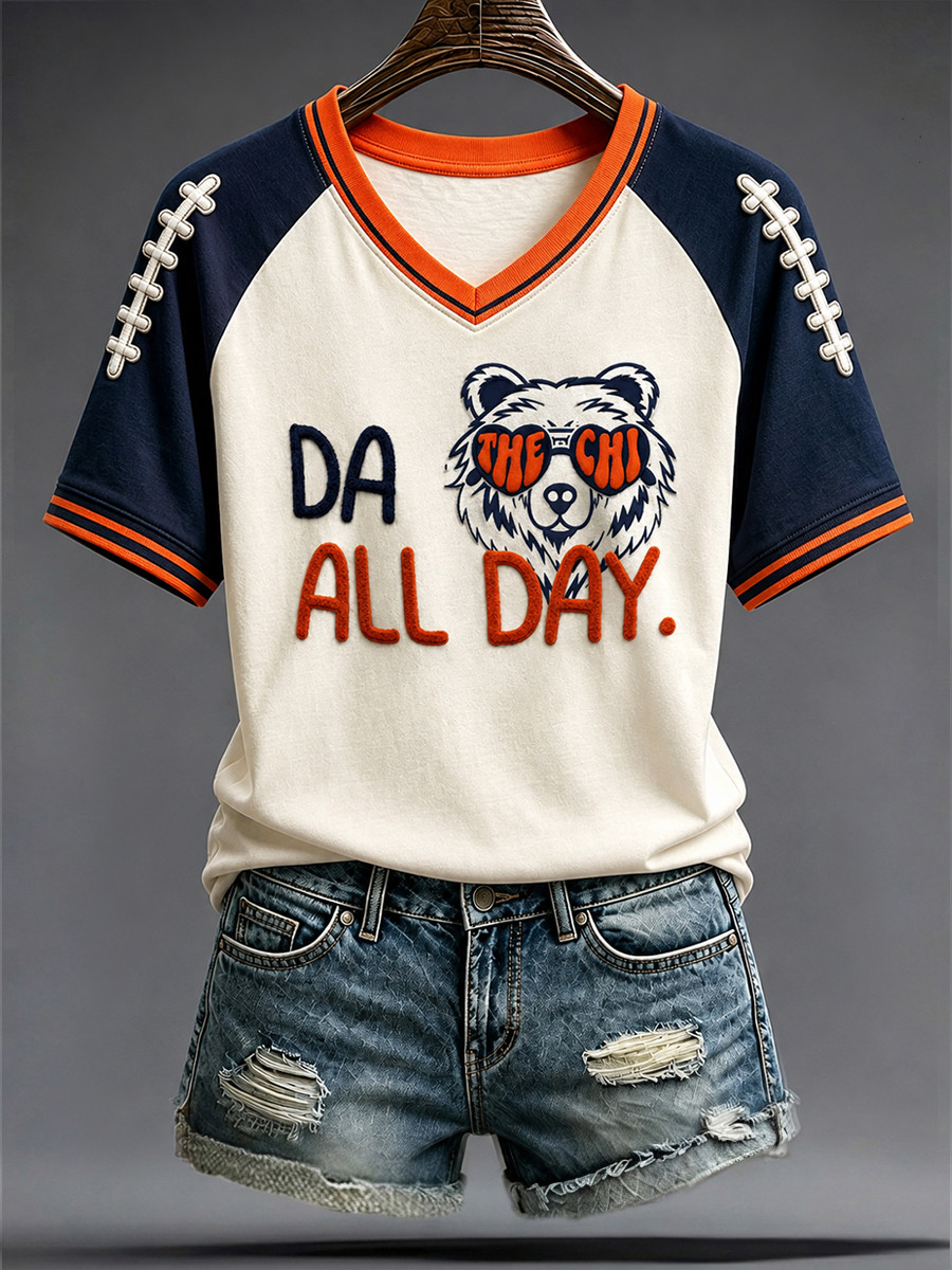 Chicago Bears Merch Game Day Chicago Football V-Neck Shirt Da The Chi All Day Shirt Fan Gifts