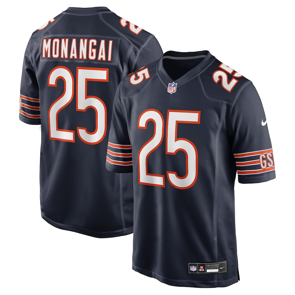 Chicago Bears Merch - Men's Kyle Monangai Team Game Jersey, Navy - Football Fan Present Ideas