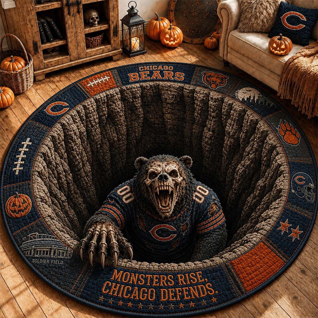 Chicago Bears Merch Monsters Rise Chicago Defends Quilted Round Mat Bears Merch Home Decor