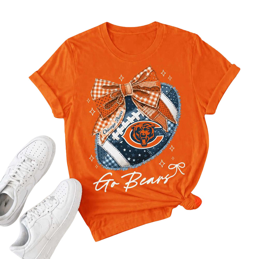 Chicago Bears NFL Bow Football T-Shirt Women's Game Day Shirt Chicago Bears Merch For Fans