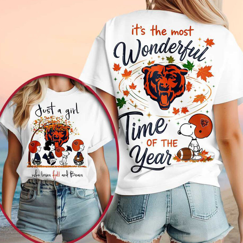 Chicago Bears Snoopy Fall Leaf Shirt Chicago Bears Merch Autumn Gift For Football Lovers