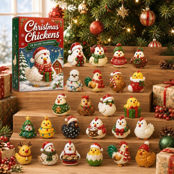 Christmas Chickens Advent Calendar 24 Acrylic Ornament Xmas Gift Ideas For Mom - Image 2