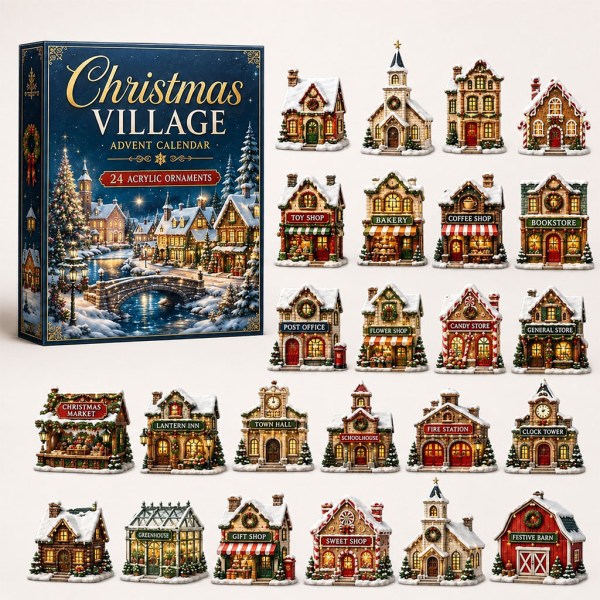 Christmas Village Houses Advent Calendar 2026 24 Days Holiday Countdown Ornaments - Image 2