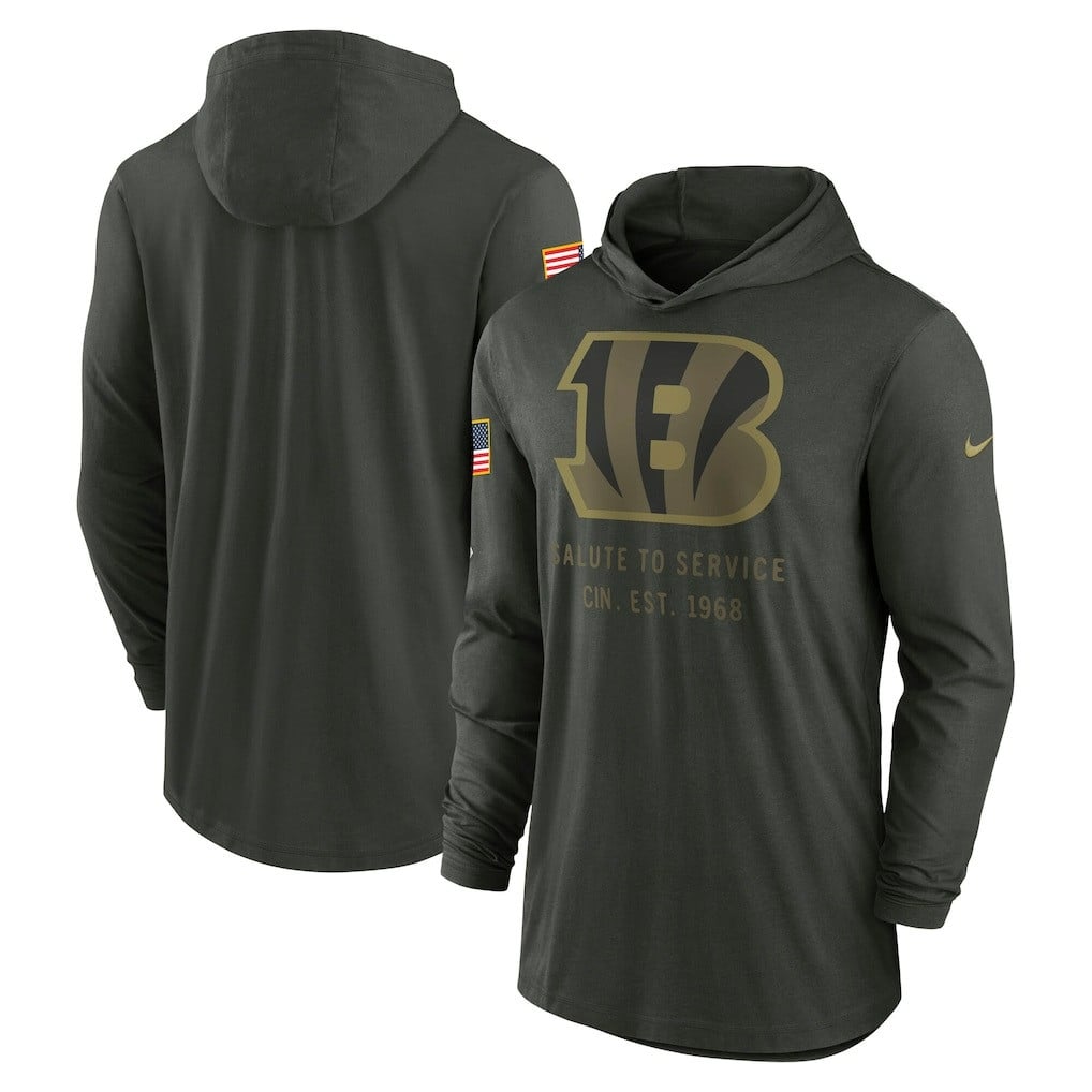 Cincinnati Bengals 2025 Salute to Service Sideline Dri-FIT Lightweight Hooded Pullover - Forest Green