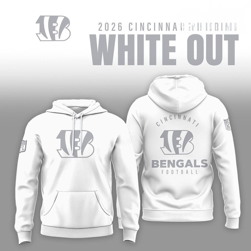 Cincinnati Bengals 2026 White Out Hoodie Cincinnati Bengals Merch Football Themed Gifts