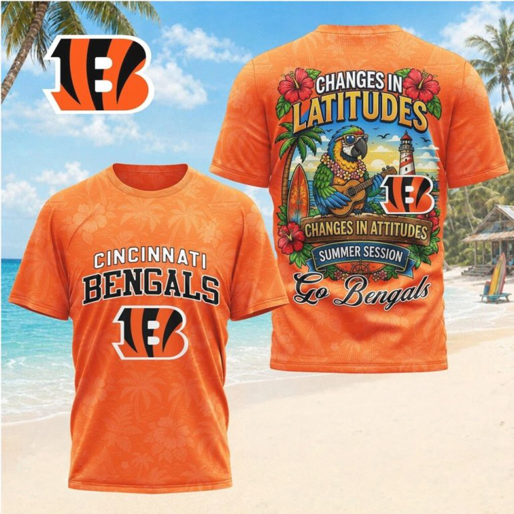 Cincinnati Bengals Margaritaville Parrot Tropical Summer Session T-Shirt Bengals Merch Gifts