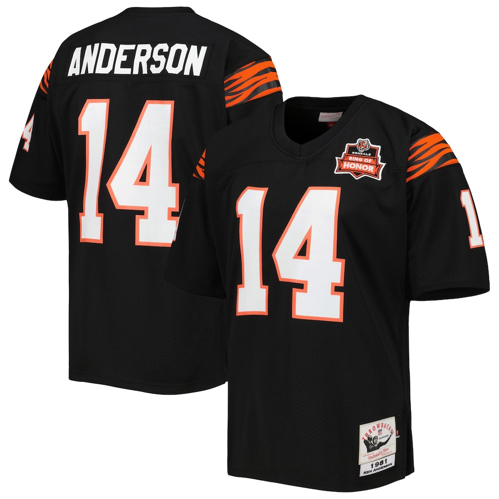 Cincinnati Bengals Merch - Men's 1981 Ken Anderson Authentic Throwback Retired Player Jersey, Black - Mitchell & Ness - Birthday Ideas For Football Fan