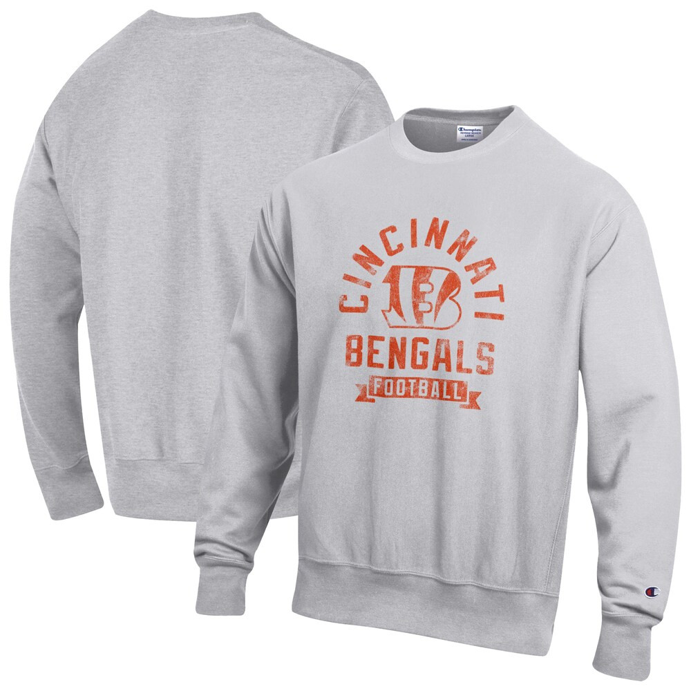 Cincinnati Bengals Merch - Men's Champion Reverse Weave Fleece Pullover Sweatshirt, Heather Gray - Gifts For American Football Fans
