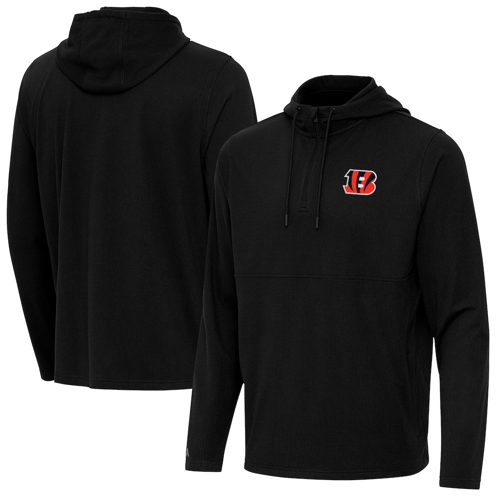 Cincinnati Bengals Merch - Men's Connected Quarter-Zip Pullover Hoodie, Black - Antigua - Football Christmas Gifts