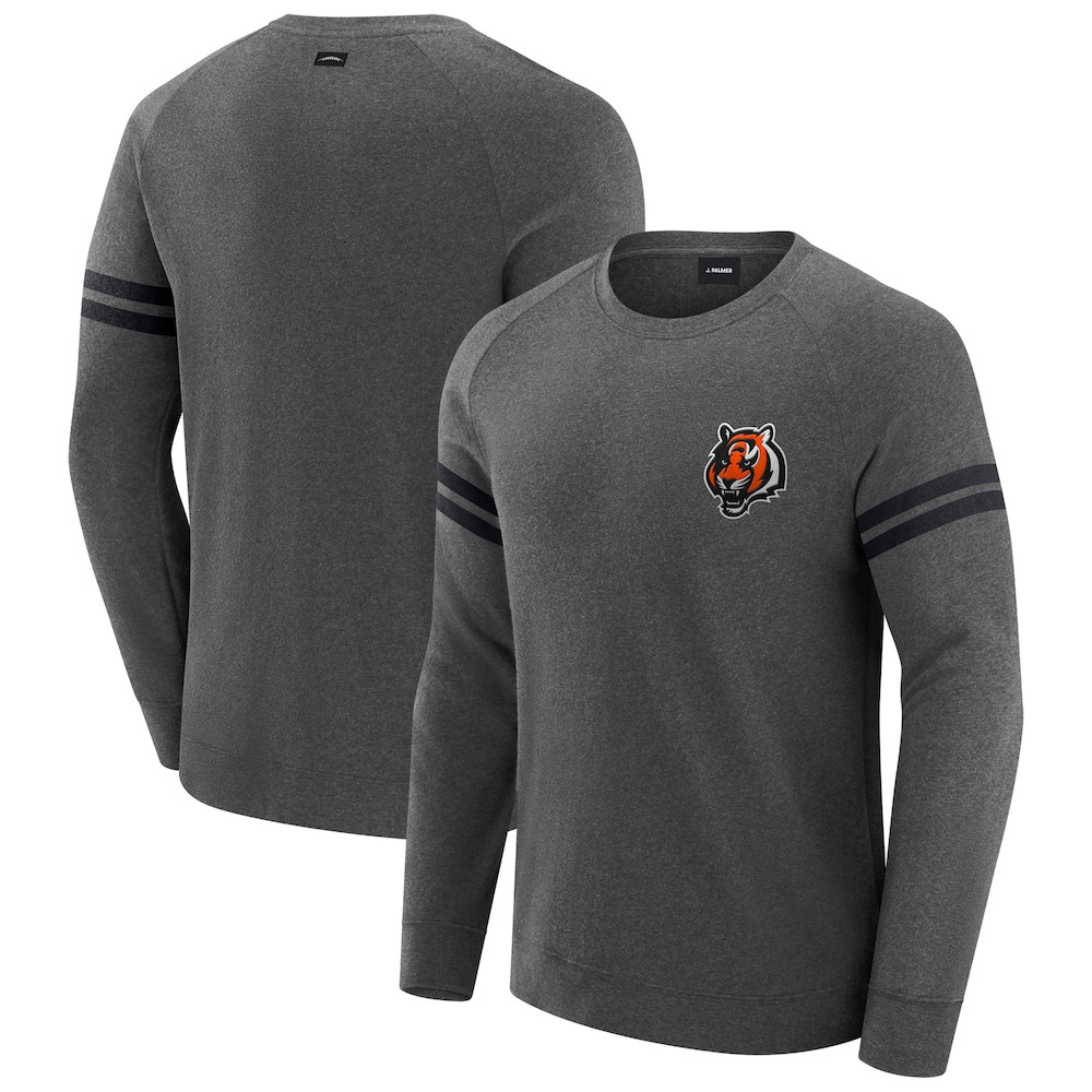 Cincinnati Bengals Merch - Men's Dark Players Lounge Raglan Sweatshirt, Heather Gray - J. Palmer - Best Presents For Football Lovers