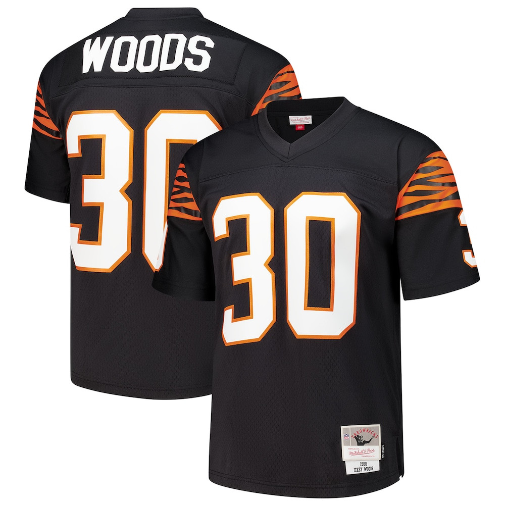 Cincinnati Bengals Merch - Men's Ickey Woods 1988 Legacy Replica Jersey, Black - Mitchell & Ness - Good Gifts For Football Fans