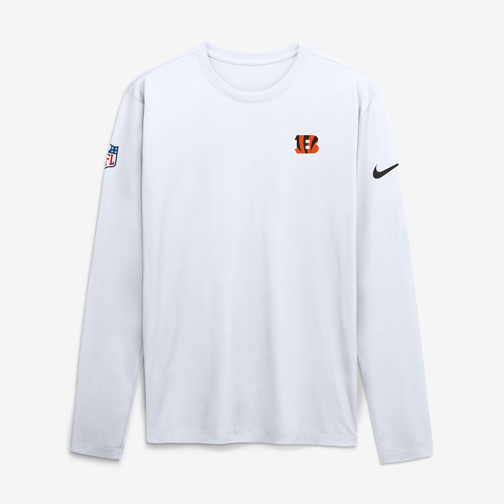 Cincinnati Bengals Merch - Men's Legend Small Logo Dri-FIT Long Sleeve T-Shirt, White  - Birthday Present For Football Fan