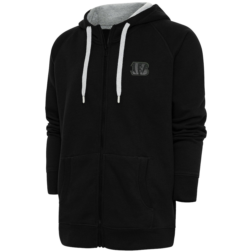 Cincinnati Bengals Merch - Men's Tonal Logo Victory Full-Zip Hoodie, Black - Antigua - Birthday Present For Football Fan