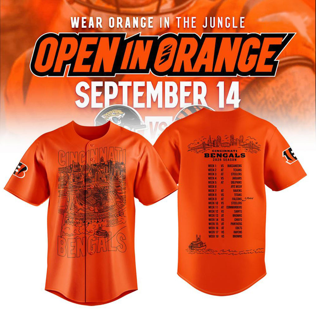 Cincinnati Bengals Merch Open In Orange 2026 Schedule Baseball Jersey Gift For Football Lover