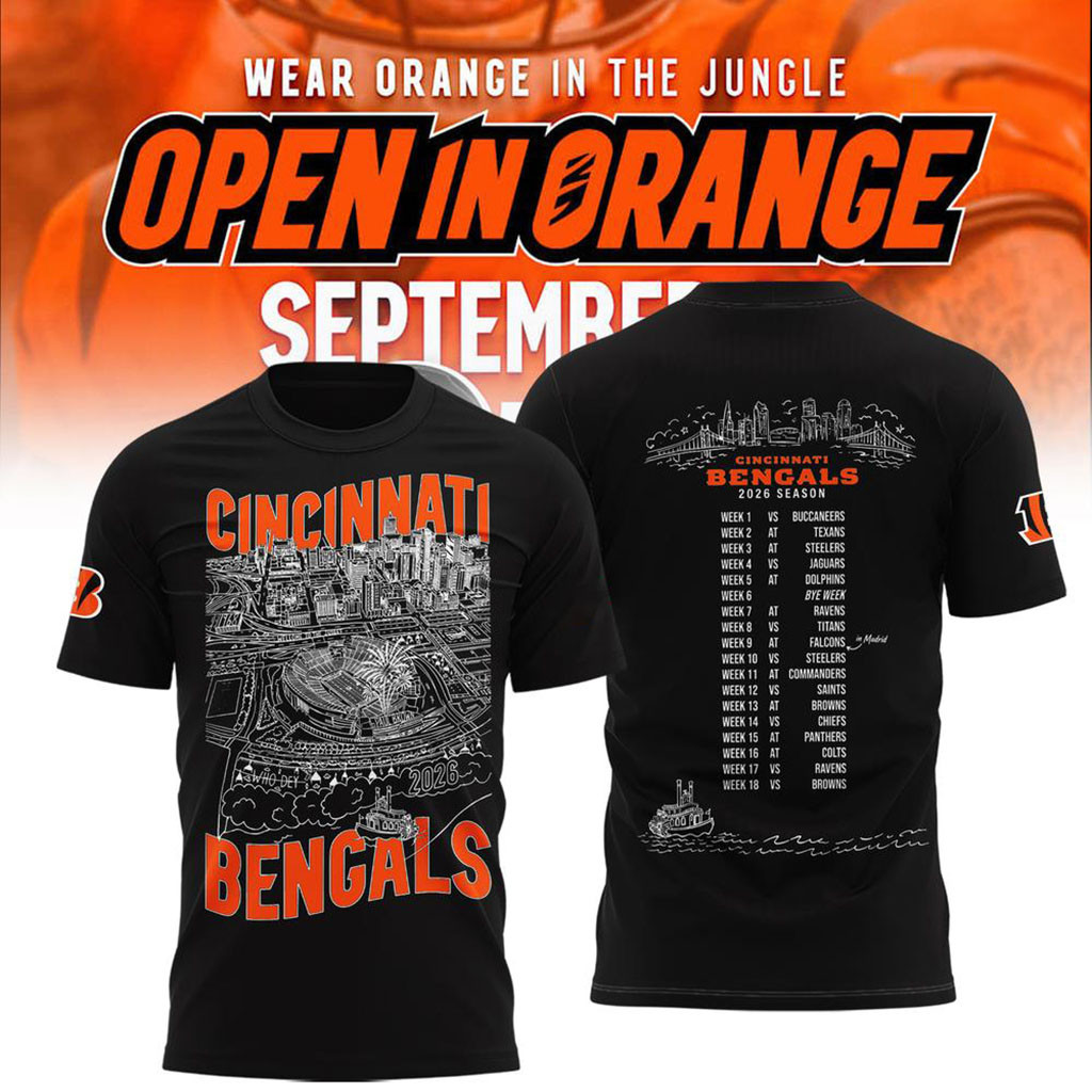 Cincinnati Bengals Merch Open In Orange 2026 Schedule T-Shirt Football Gifts For Men
