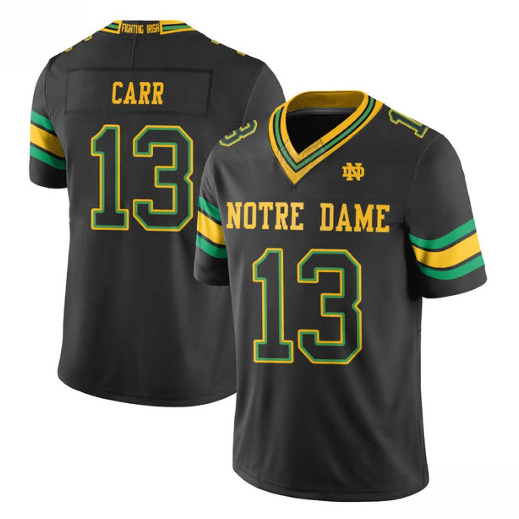 CJ Carr Jersey Shirt #13 Notre Dame Fighting Irish Merch College Football Fan Apparel Black
