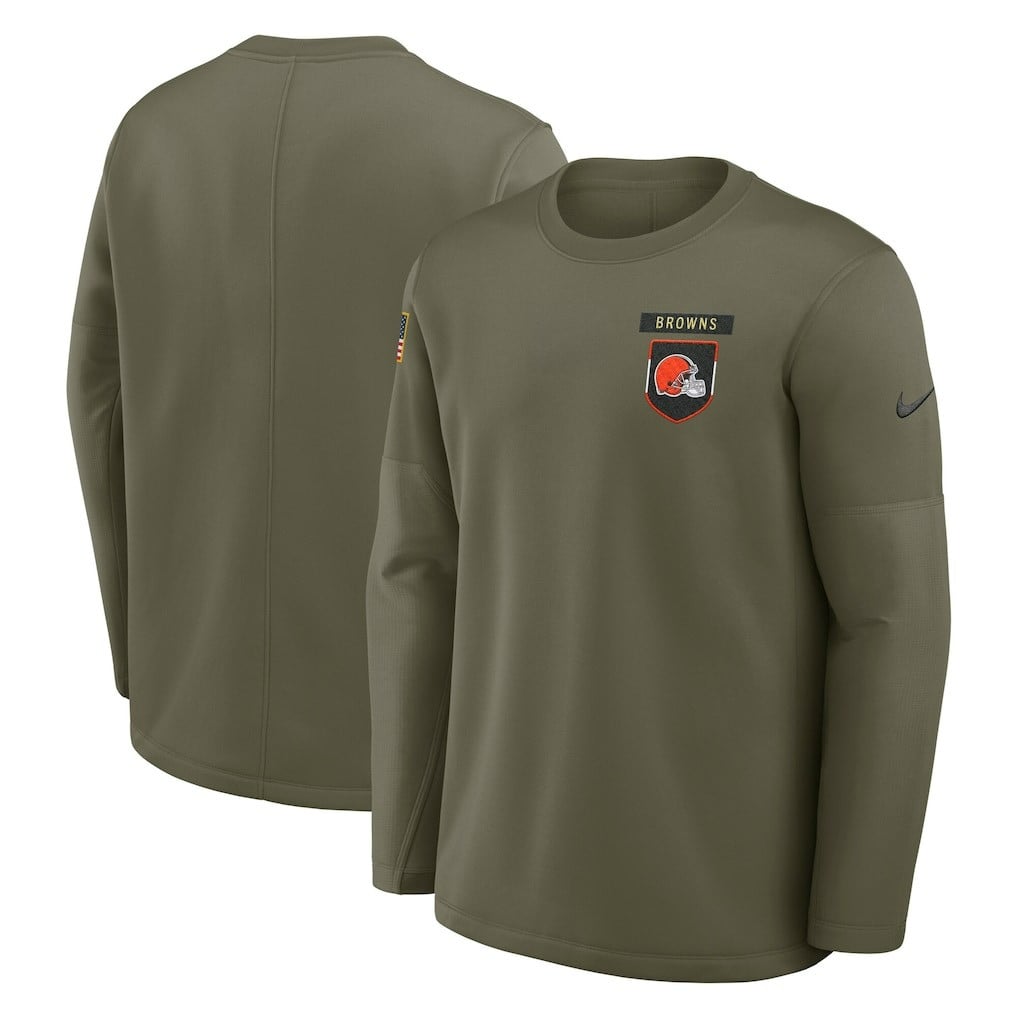Cleveland Browns 2025 Salute to Service Sideline Coaches Therma-FIT Long Sleeve Shirt - Olive