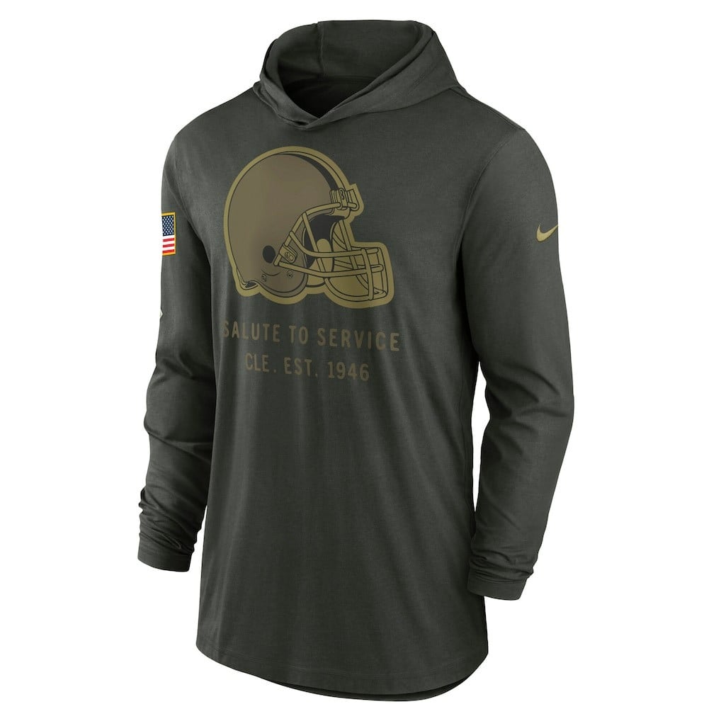 Cleveland Browns 2025 Salute to Service Sideline Dri-FIT Lightweight Hooded Pullover - Forest Green - Image 2